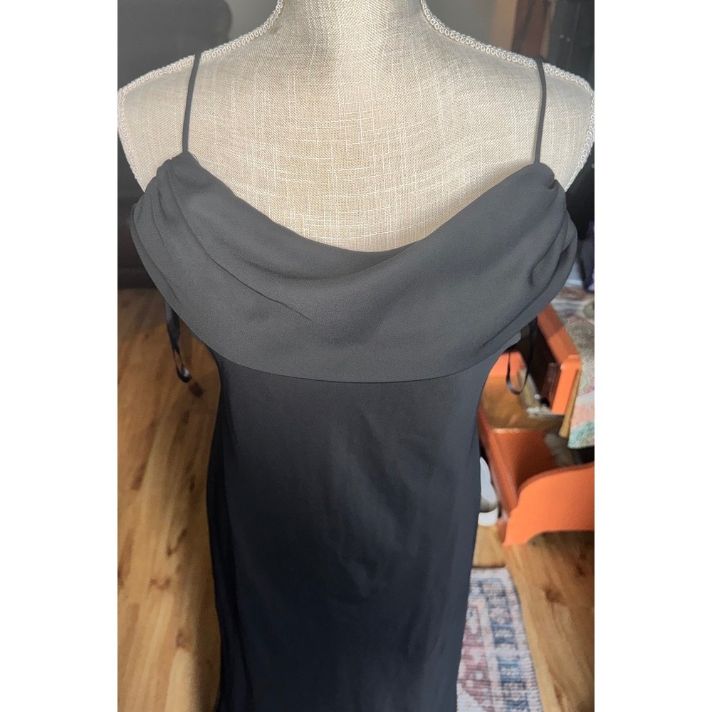Vtg Sz M/L? Black Cowl Neck Ruffle Back Maxi Dress Spaghetti Strap Formal Gown